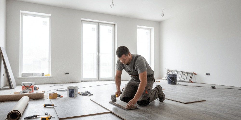 Handwerker verlegt Laminat